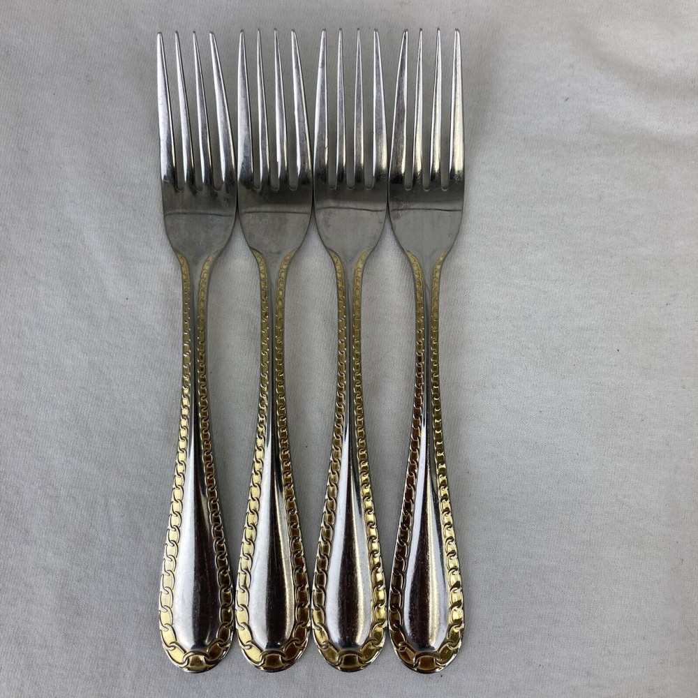 4 Retroneu GOLD ACCENT Chain 7 3/4” 18/8 Korea Stainless Dinner Fork Quality